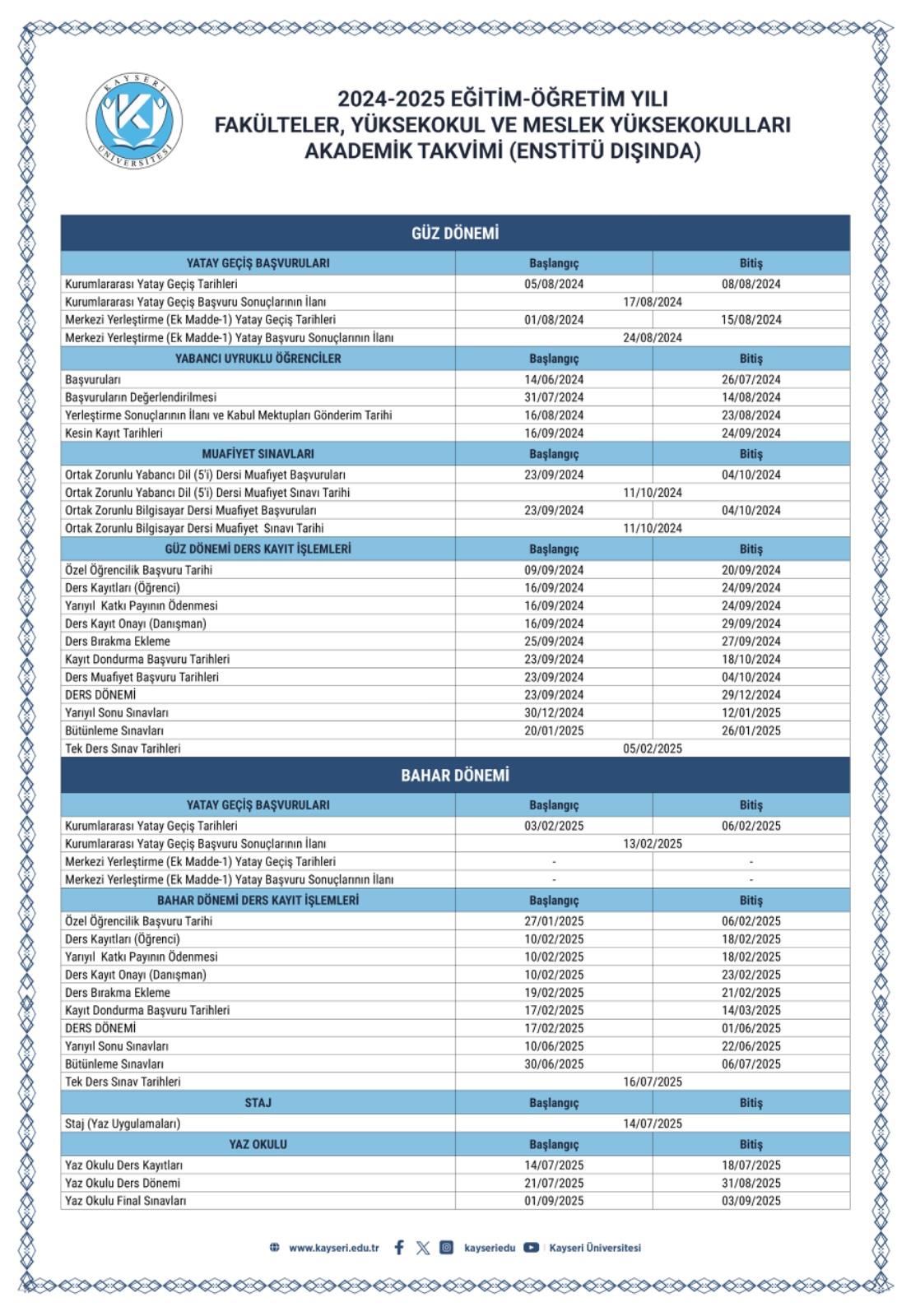 2024-2025 AKADEMİK TAKVİM